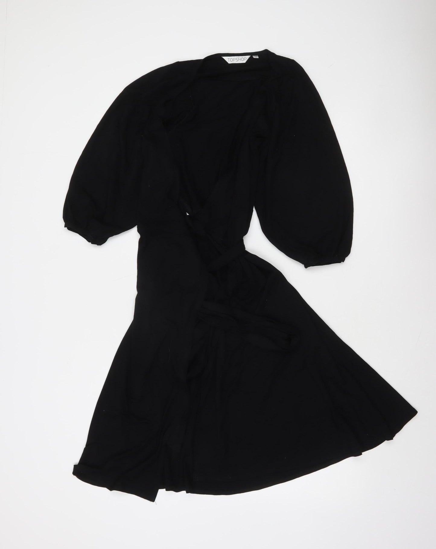 Topshop Women’s Black Midi Wrap Dress Size 10 Long Sleeve
