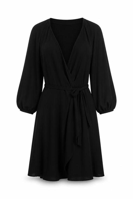 Topshop Women’s Black Midi Wrap Dress Size 10 Long Sleeve