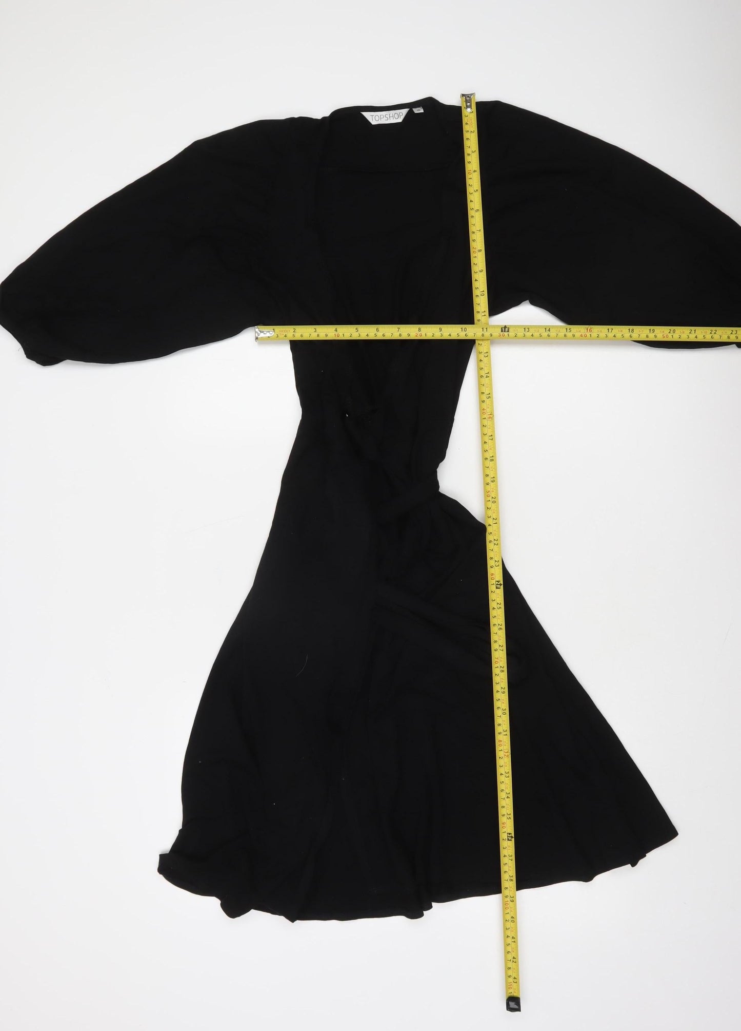 Topshop Women’s Black Midi Wrap Dress Size 10 Long Sleeve