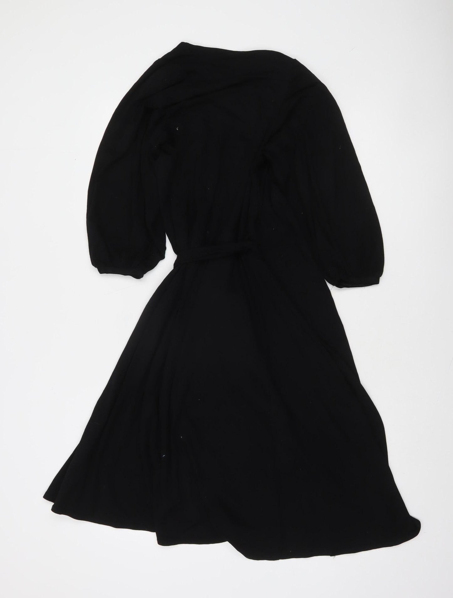 Topshop Women’s Black Midi Wrap Dress Size 10 Long Sleeve