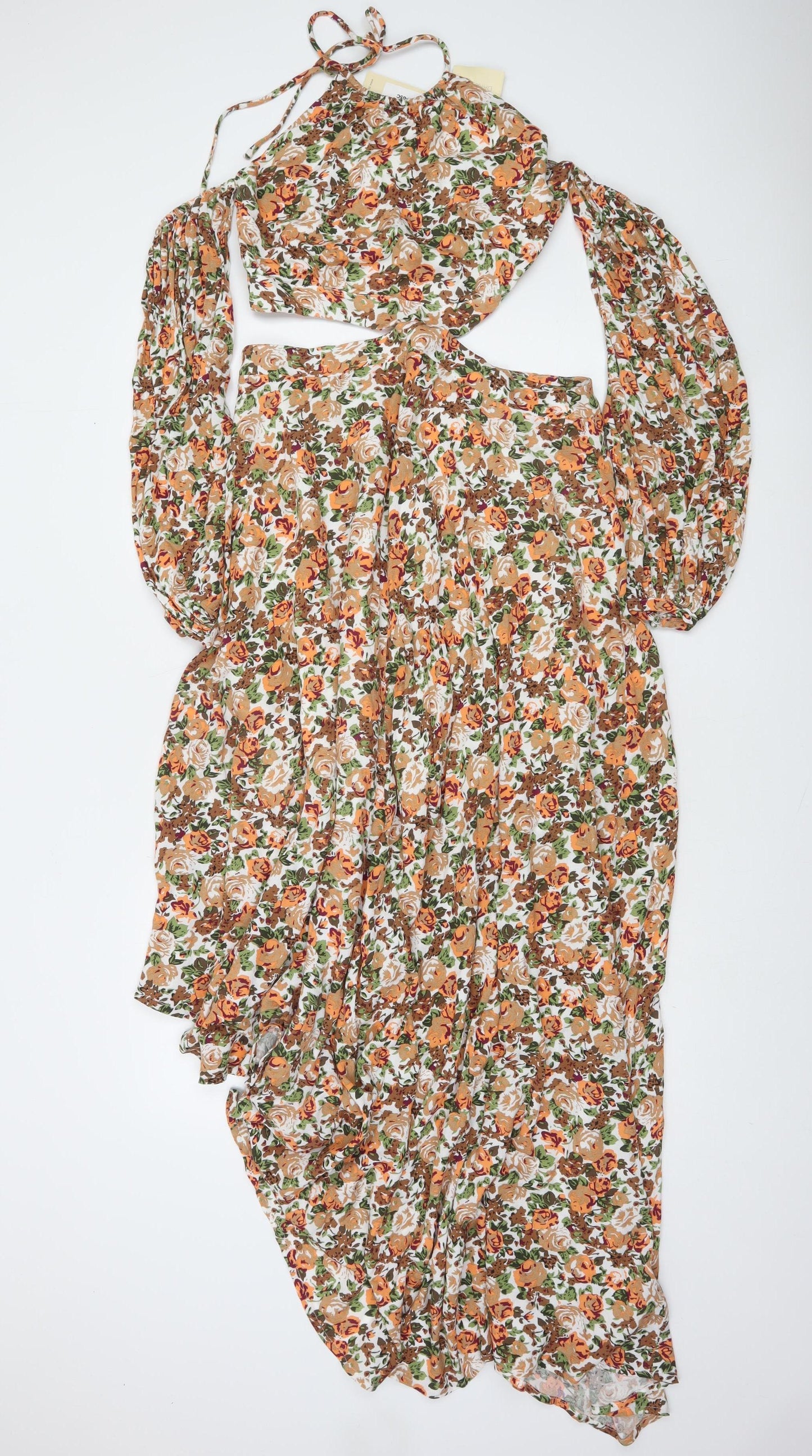 Dark Pink Women’s Multicoloured Floral Halter Asymmetric Hi-Low Dress Size 10