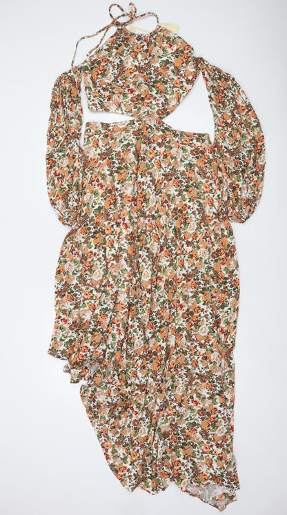 Dark Pink Women’s Multicoloured Floral Halter Asymmetric Hi-Low Dress Size 10