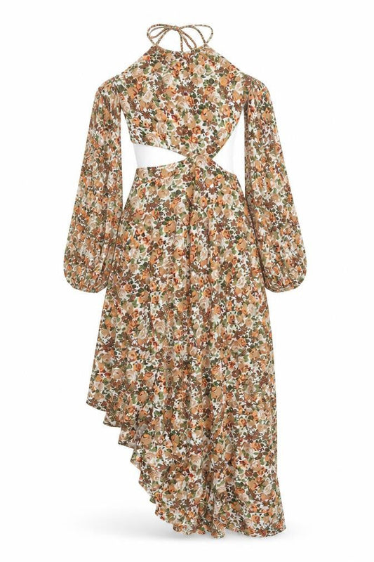 Dark Pink Women’s Multicoloured Floral Halter Asymmetric Hi-Low Dress Size 10