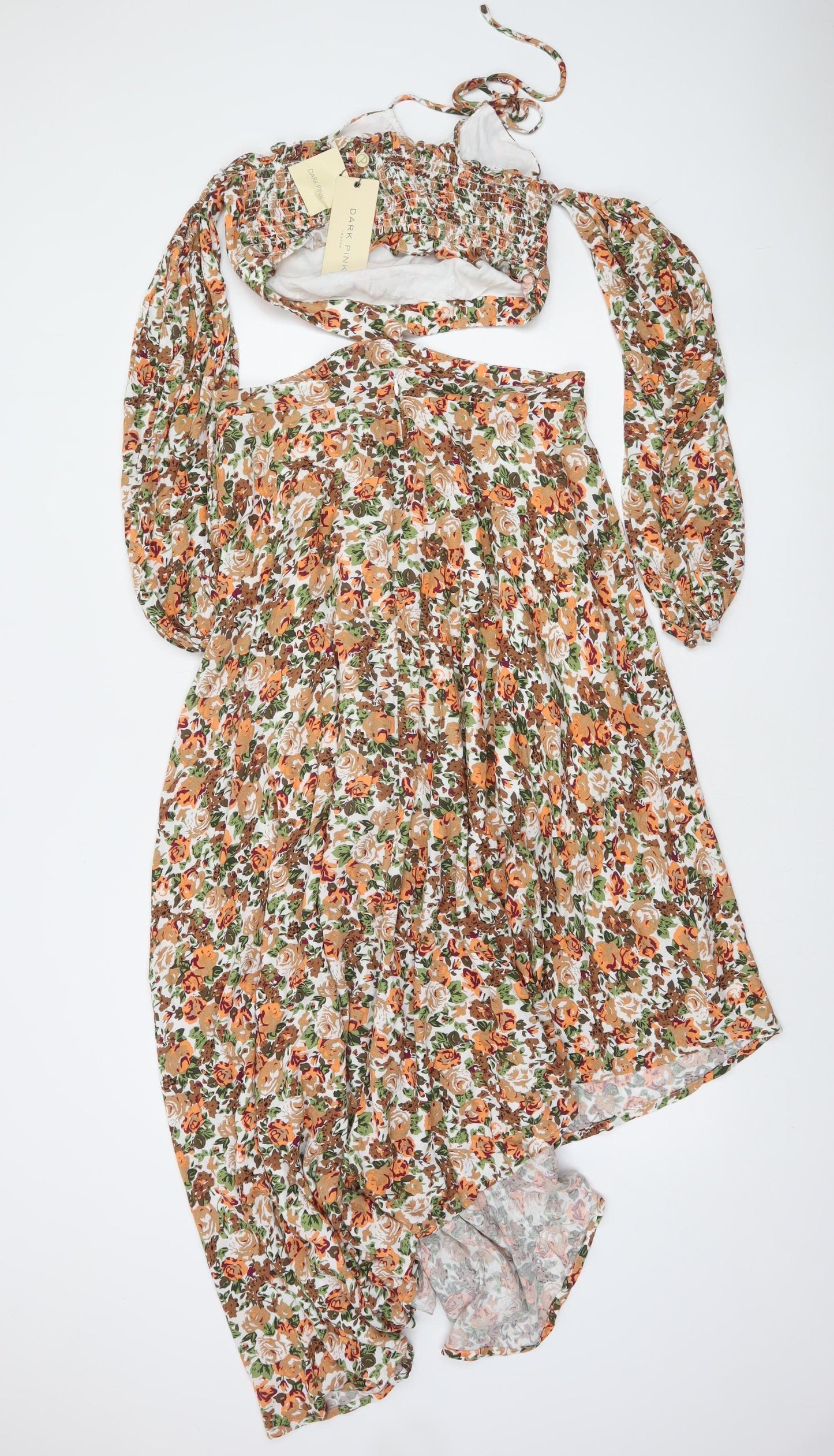 Dark Pink Women’s Multicoloured Floral Halter Asymmetric Hi-Low Dress Size 10