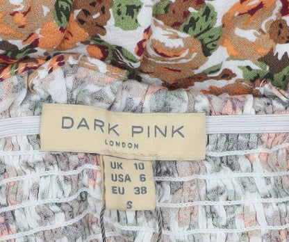 Dark Pink Women’s Multicoloured Floral Halter Asymmetric Hi-Low Dress Size 10