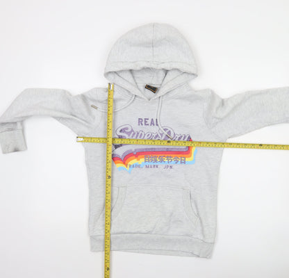 Superdry Women's Grey Pullover Hoodie UK 10 Graphic Logo Sweatshirt