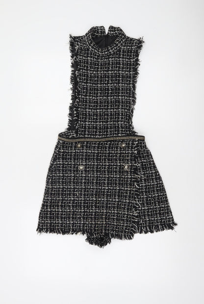 Zara Basic Women's Black Tweed Sleeveless Playsuit XS Bouclé Look