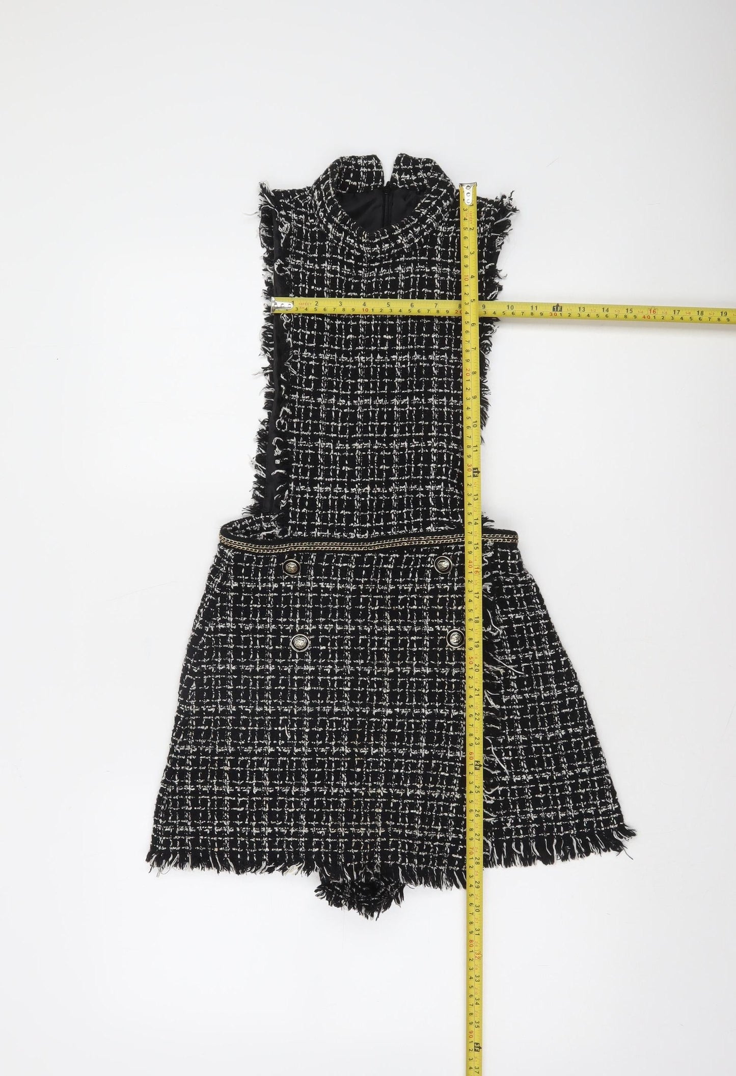Zara Basic Women's Black Tweed Sleeveless Playsuit XS Bouclé Look