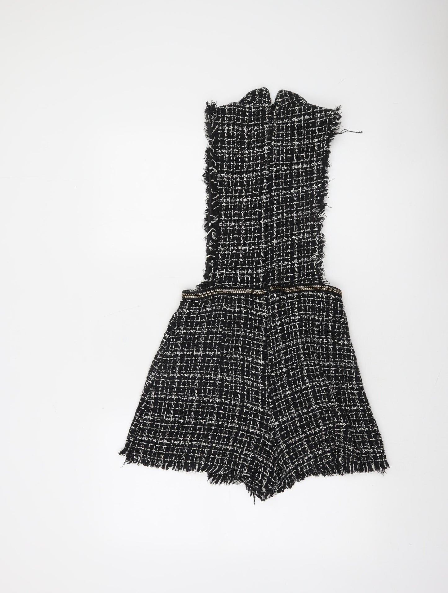 Zara Basic Women's Black Tweed Sleeveless Playsuit XS Bouclé Look