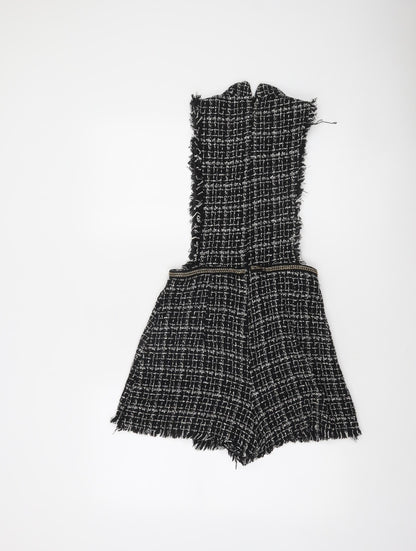 Zara Basic Women's Black Tweed Sleeveless Playsuit XS Bouclé Look