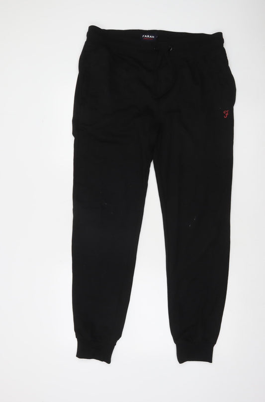 Farah Men's Black Jogger Sweatpants L Black Cotton Blend Tapered Fit