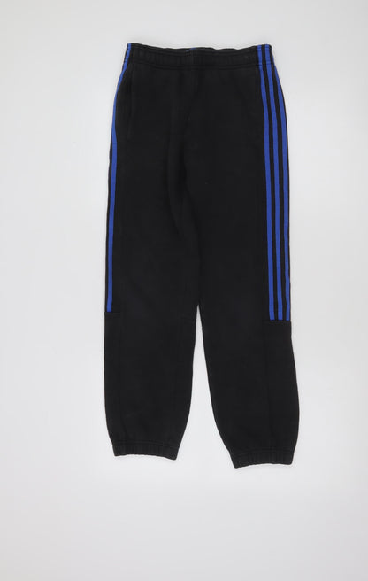 Adidas Boys Black Jogger Trousers 11-12 Years Side Stripe Cotton Blend