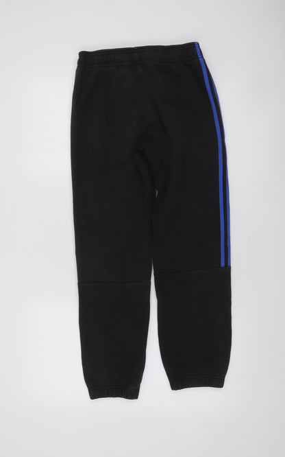 Adidas Boys Black Jogger Trousers 11-12 Years Side Stripe Cotton Blend