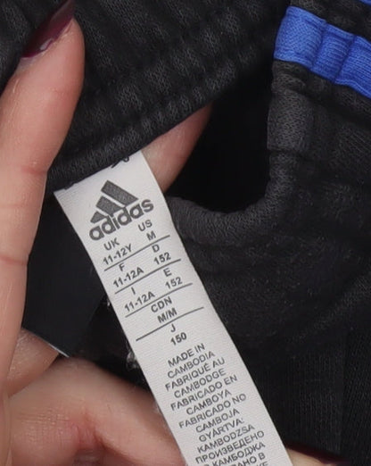 Adidas Boys Black Jogger Trousers 11-12 Years Side Stripe Cotton Blend