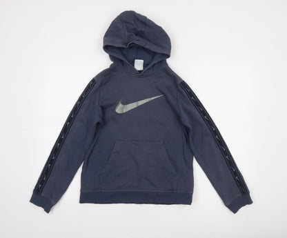 Nike Boys Blue Pullover Hoodie Large 147-158cm Cotton Logo Sportswear