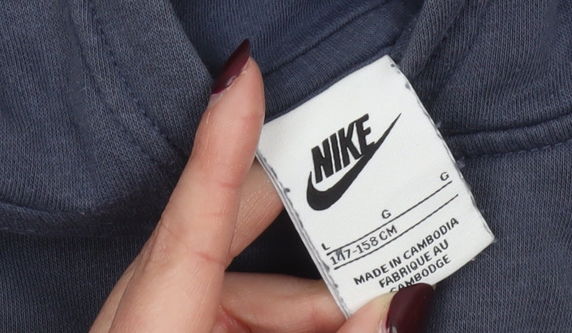 Nike Boys Blue Pullover Hoodie Large 147-158cm Cotton Logo Sportswear