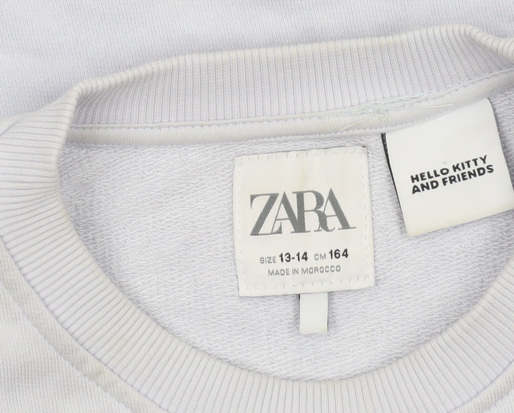 Zara Girls White Hello Kitty Pullover Sweatshirt 13-14 Years Cotton Casual