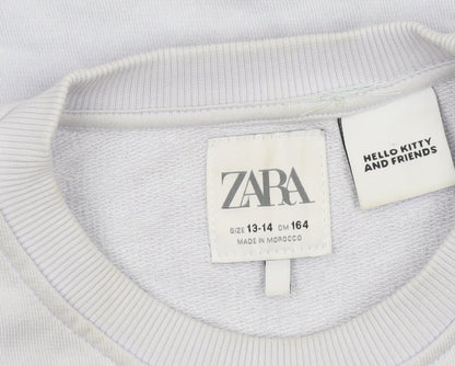 Zara Girls White Hello Kitty Pullover Sweatshirt 13-14 Years Cotton Casual