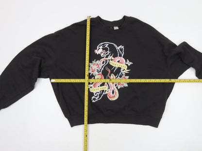 H&M Divided Womens Black XL Pullover Sweatshirt Panther & Snake Print