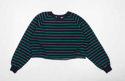 PEP England Womens Navy Green Striped Pullover Sweatshirt L