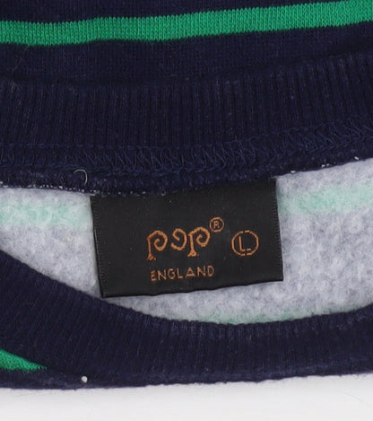 PEP England Womens Navy Green Striped Pullover Sweatshirt L