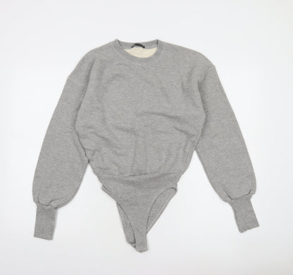 Zara Women Grey Long Sleeve Bodysuit Small Cotton Blend