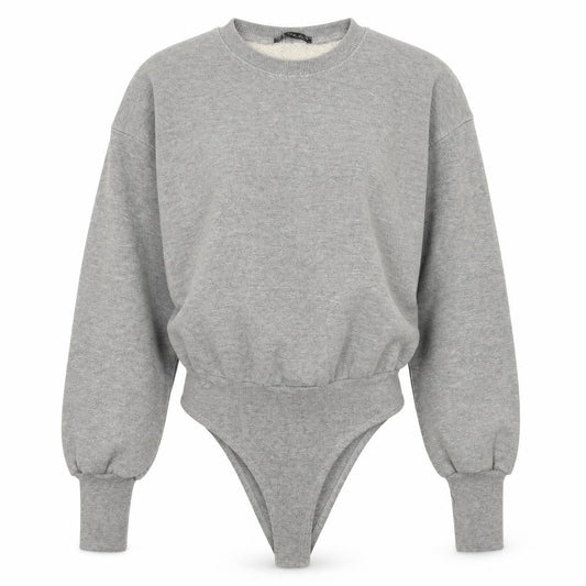 Zara Women Grey Long Sleeve Bodysuit Small Cotton Blend