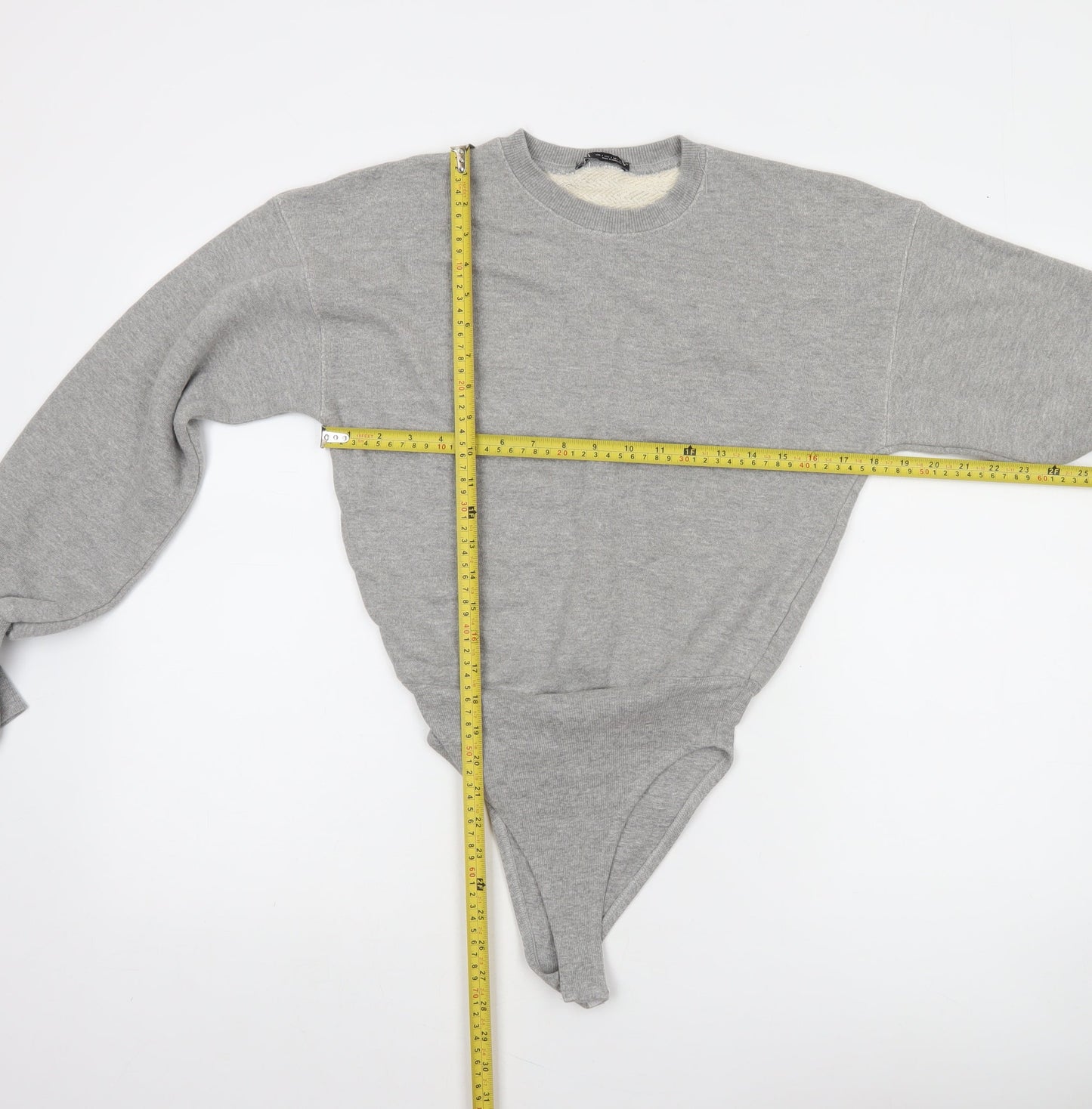 Zara Women Grey Long Sleeve Bodysuit Small Cotton Blend