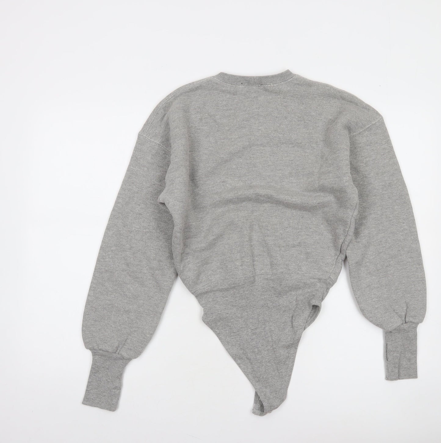 Zara Women Grey Long Sleeve Bodysuit Small Cotton Blend