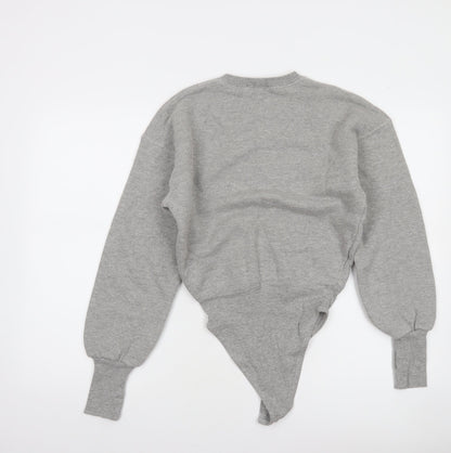 Zara Women Grey Long Sleeve Bodysuit Small Cotton Blend