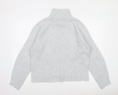 Abercrombie & Fitch Womens Grey Mock Neck Ribbed Knit Jumper Size M
