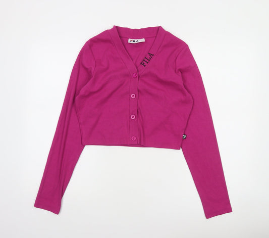 Fila Womens Pink Cropped Button Up Logo Jacket Size M