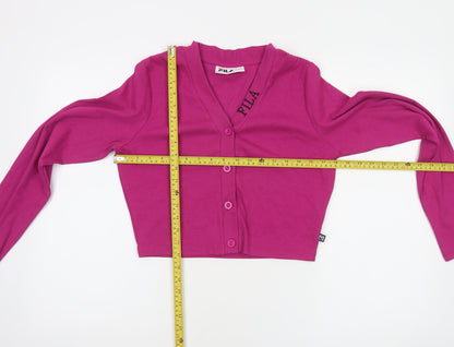 Fila Womens Pink Cropped Button Up Logo Jacket Size M