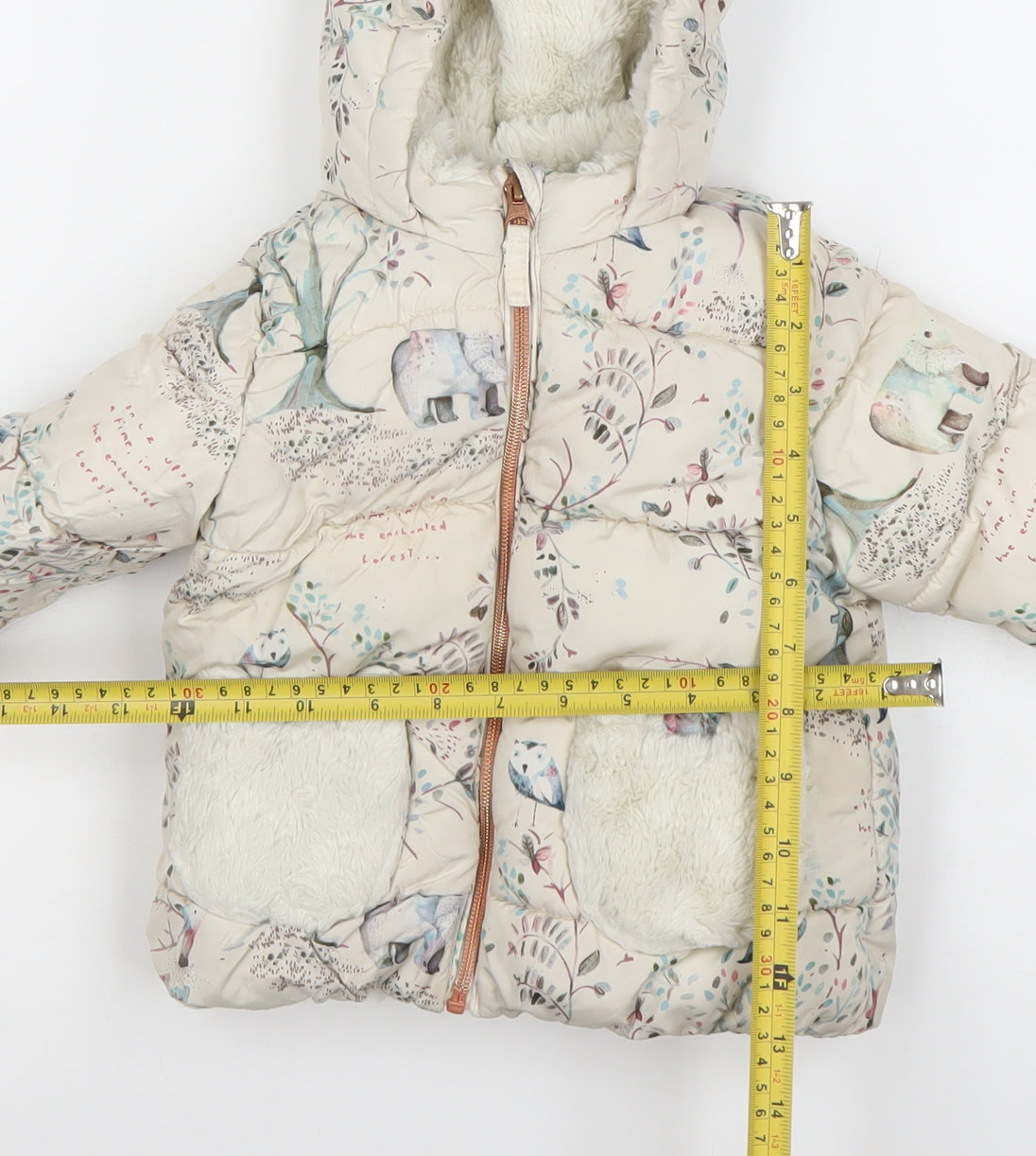 Next Unisex Baby Beige Animal Print Puffer Jacket 12-18 Months Hooded Winter Coat