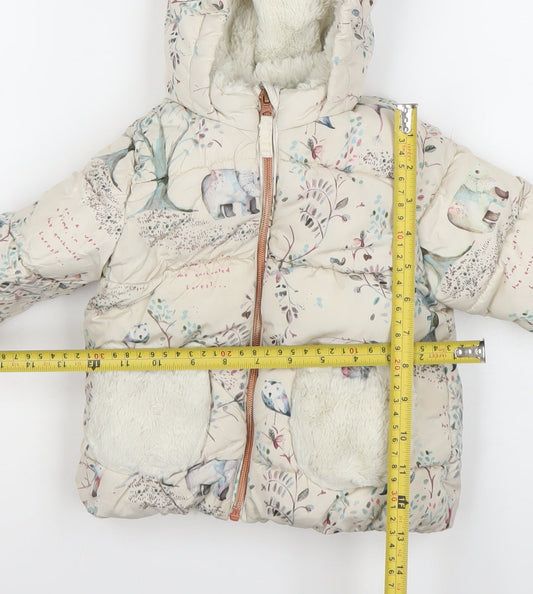 Next Unisex Baby Beige Animal Print Puffer Jacket 12-18 Months Hooded Winter Coat