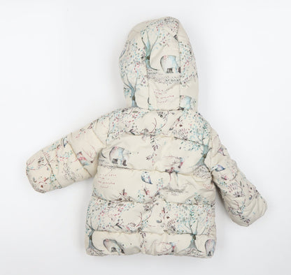 Next Unisex Baby Beige Animal Print Puffer Jacket 12-18 Months Hooded Winter Coat