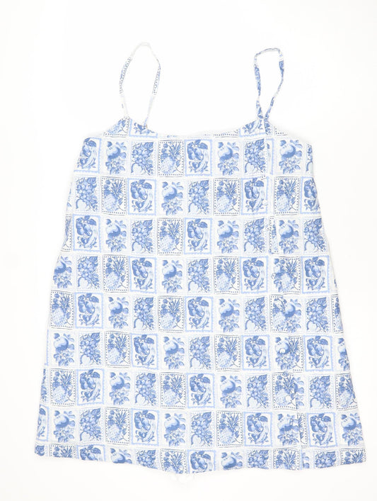 Abercrombie & Fitch Women Blue White Floral Linen Playsuit Large