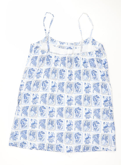 Abercrombie & Fitch Women Blue White Floral Linen Playsuit Large