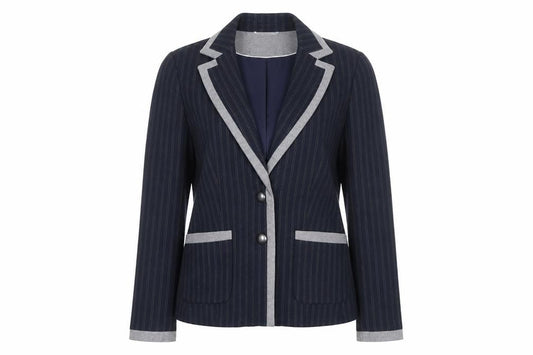 Marks and Spencer Women Blue Pinstripe Wool Blend Blazer UK 12