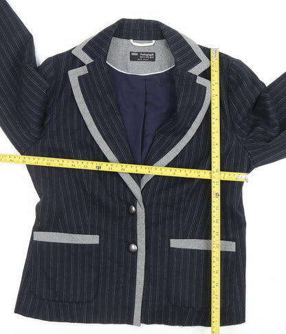 Marks and Spencer Women Blue Pinstripe Wool Blend Blazer UK 12