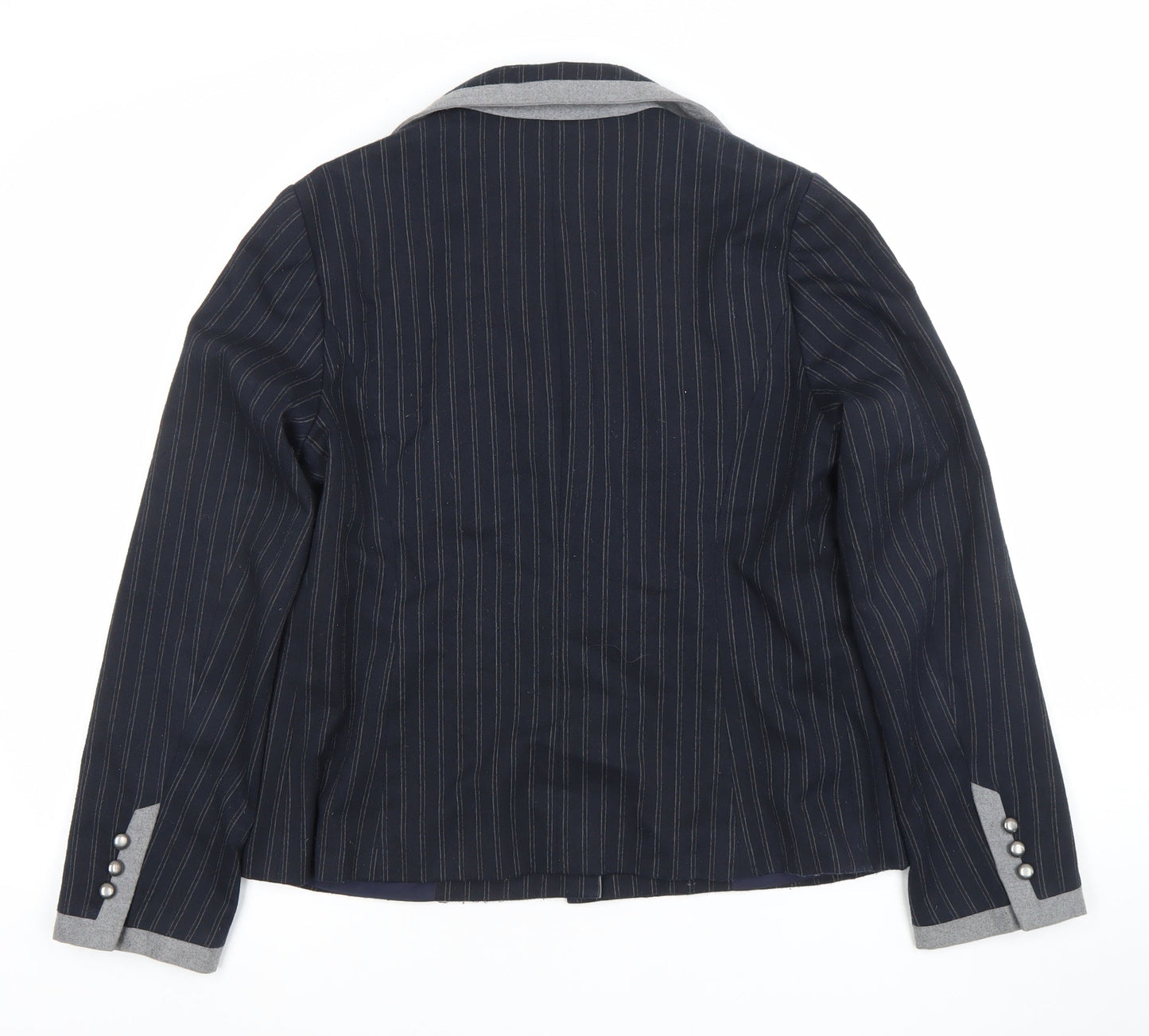 Marks and Spencer Women Blue Pinstripe Wool Blend Blazer UK 12