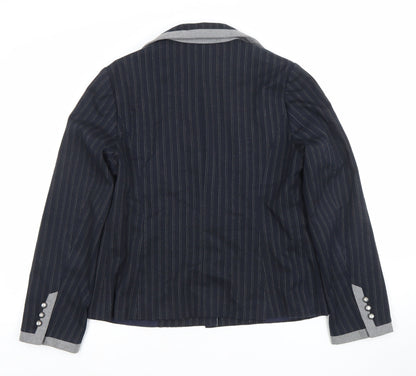 Marks and Spencer Women Blue Pinstripe Wool Blend Blazer UK 12