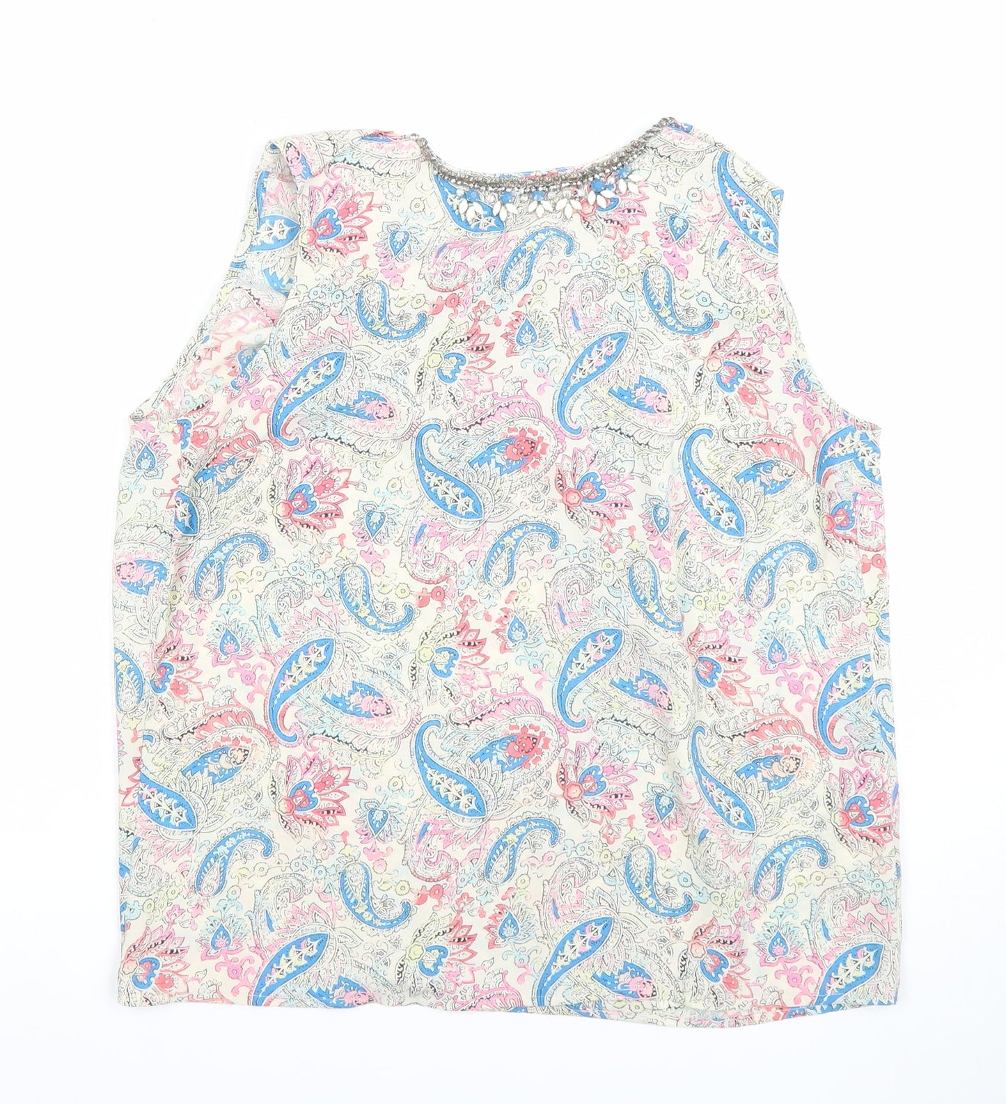 Oasis Women’s Multicoloured Paisley Beaded Sleeveless Blouse Size 10