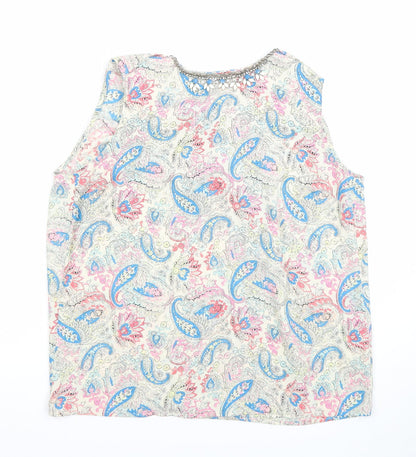 Oasis Women’s Multicoloured Paisley Beaded Sleeveless Blouse Size 10