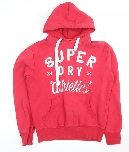 Superdry Men's Red Pullover Hoodie Size M Athletic Logo Sweatshirt