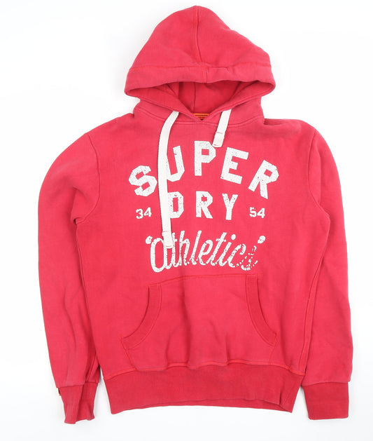 Superdry Men's Red Pullover Hoodie Size M Athletic Logo Sweatshirt