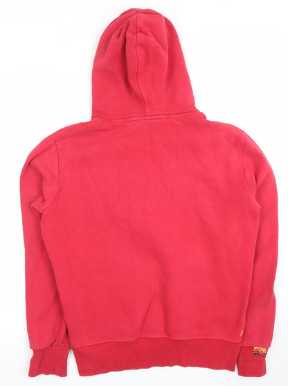 Superdry Men's Red Pullover Hoodie Size M Athletic Logo Sweatshirt