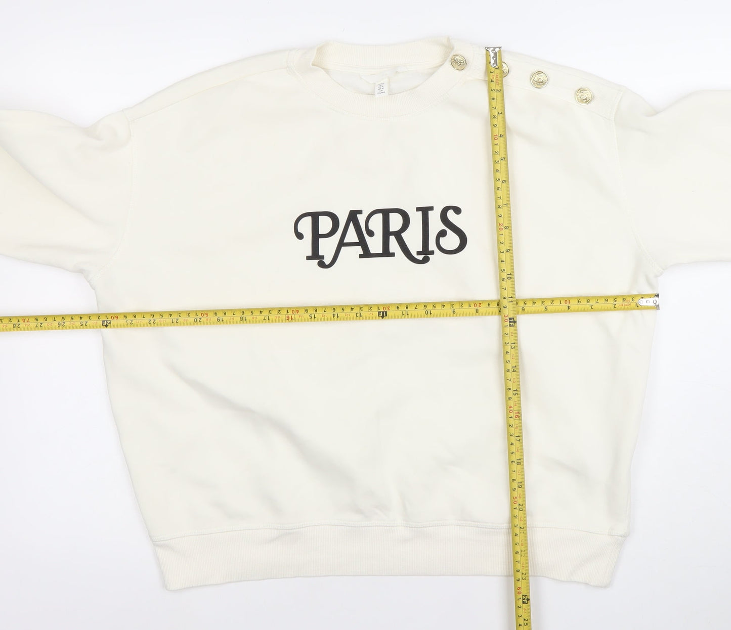 H&M Women Ivory Paris Button Shoulder Sweatshirt Size 12