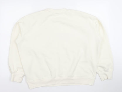 H&M Women Ivory Paris Button Shoulder Sweatshirt Size 12