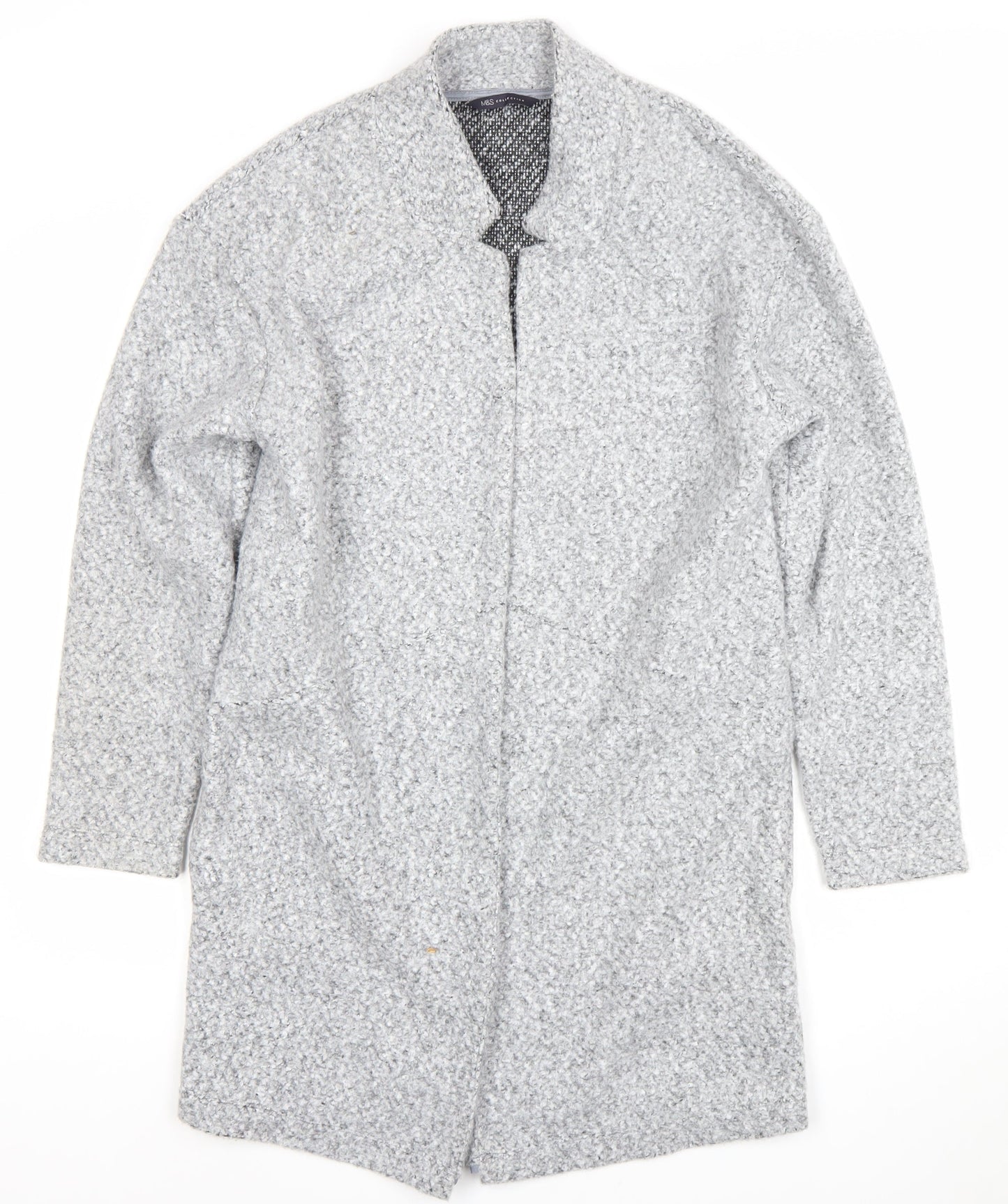Marks and Spencer Women’s Grey Long Open Coat Size 10 Polyester Tweed